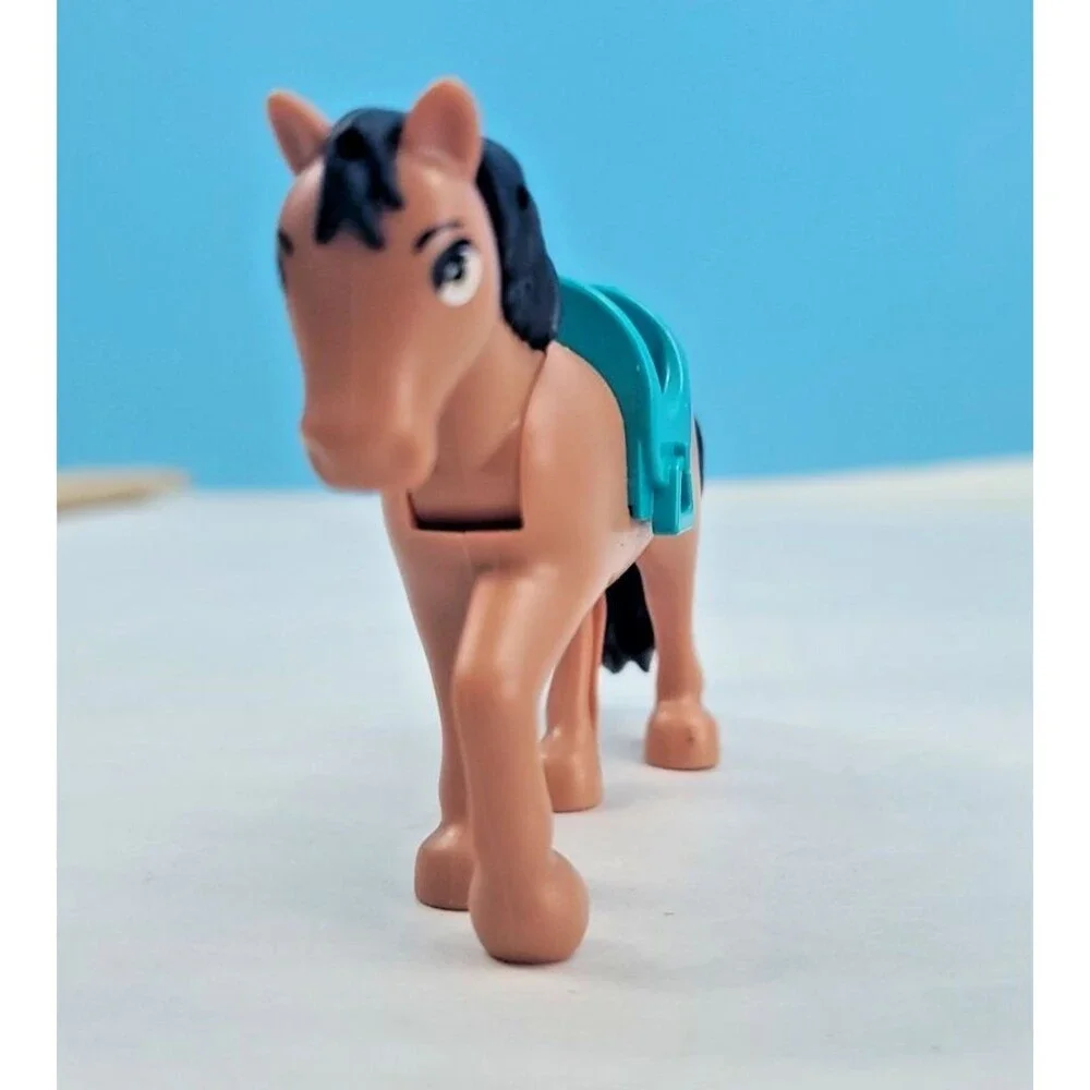 LEGO Friends Horse Figure Light Brown Black Mane Teal Saddle Animal Minifigure